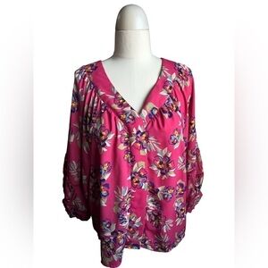 Zac and Rachel Size L Floral Dolman Balloon Sleeve Blouse